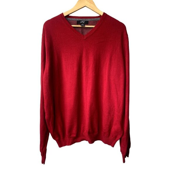 Foxcroft Mens Cotton Cashmere Sweater XXL 2XL Red Grandpa V Neck Quiet Luxury - Picture 1 of 5